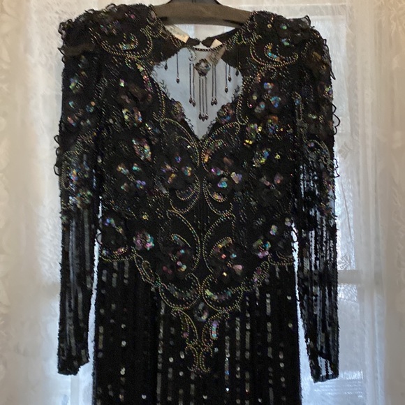 Lillie Rubin (LR) Elegant Iridescent Beaded Black Evening Gown - Picture 2 of 13
